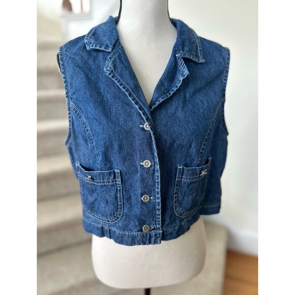 Vintage Denim Daisy Button Sleeveless Vest - Picture 1 of 6